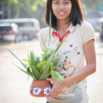 第1月 ダグー月(3月から4月頃)
新年の夕暮れ時になると今年一年の安寧を祈る僧侶たちの読経が聞こえてくる。
僧侶の近くに置いていた壷を各人家に持ち帰り、壷の水は部屋中に撒かれ、植物は玄関先に次の年まで護符としてくくりつけられる。
ヤンゴン